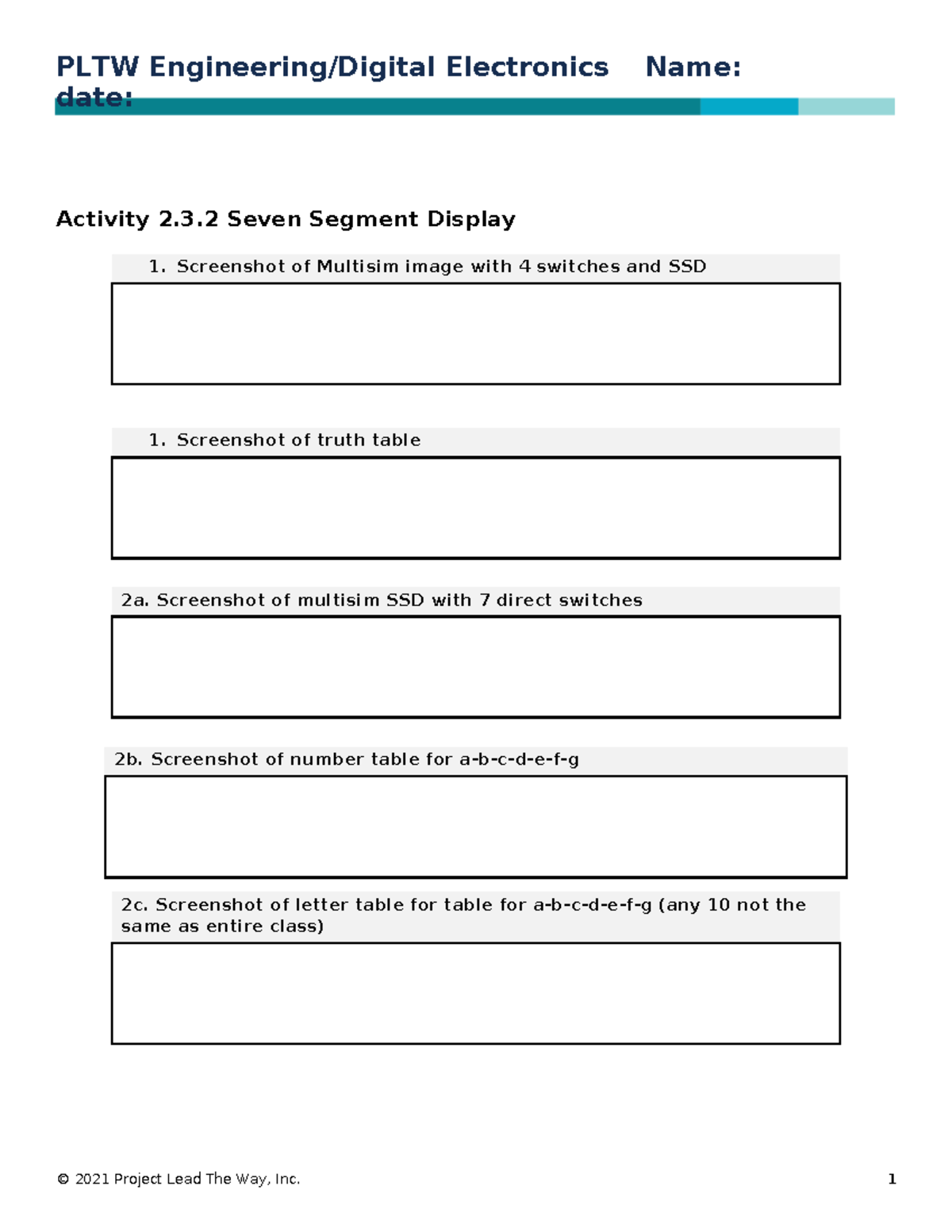 PLTW Electronics: Activity 2.3.2 Seven Segment Display Analysis - Studocu