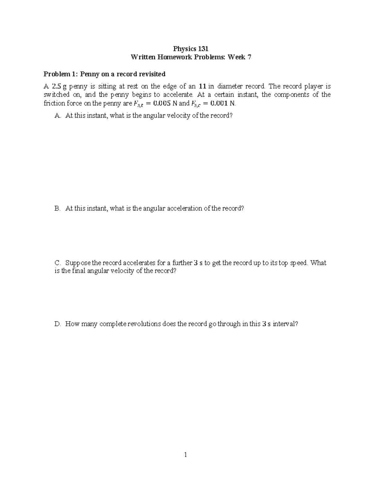Physics 131 Homework: Week 7 - Torque Problems - Studocu