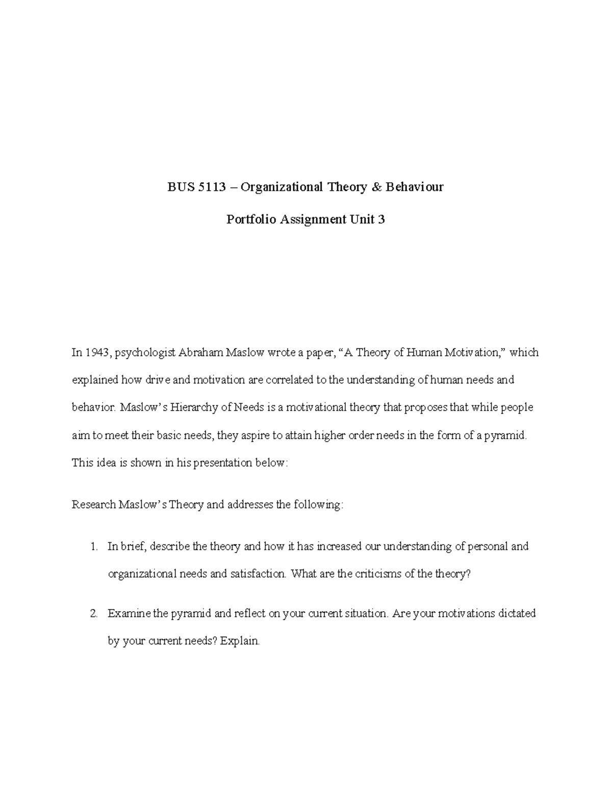 Discussion Assignment UNIT 3 - BUS 5113 – Organizational Theory ...