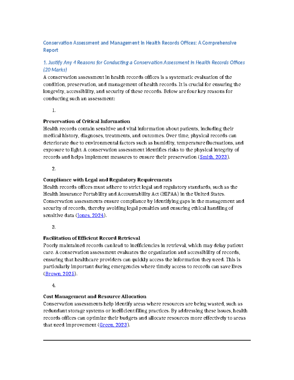 Conservation Assessment in Health Records Offices: Key Justifications ...