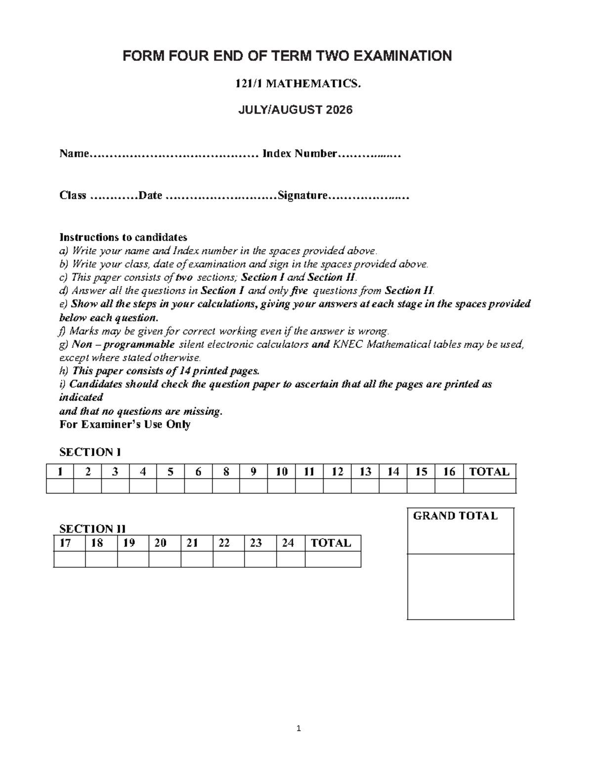 FORM FOUR MATHEMATICS END OF TERM TWO EXAM 2026 - Studocu