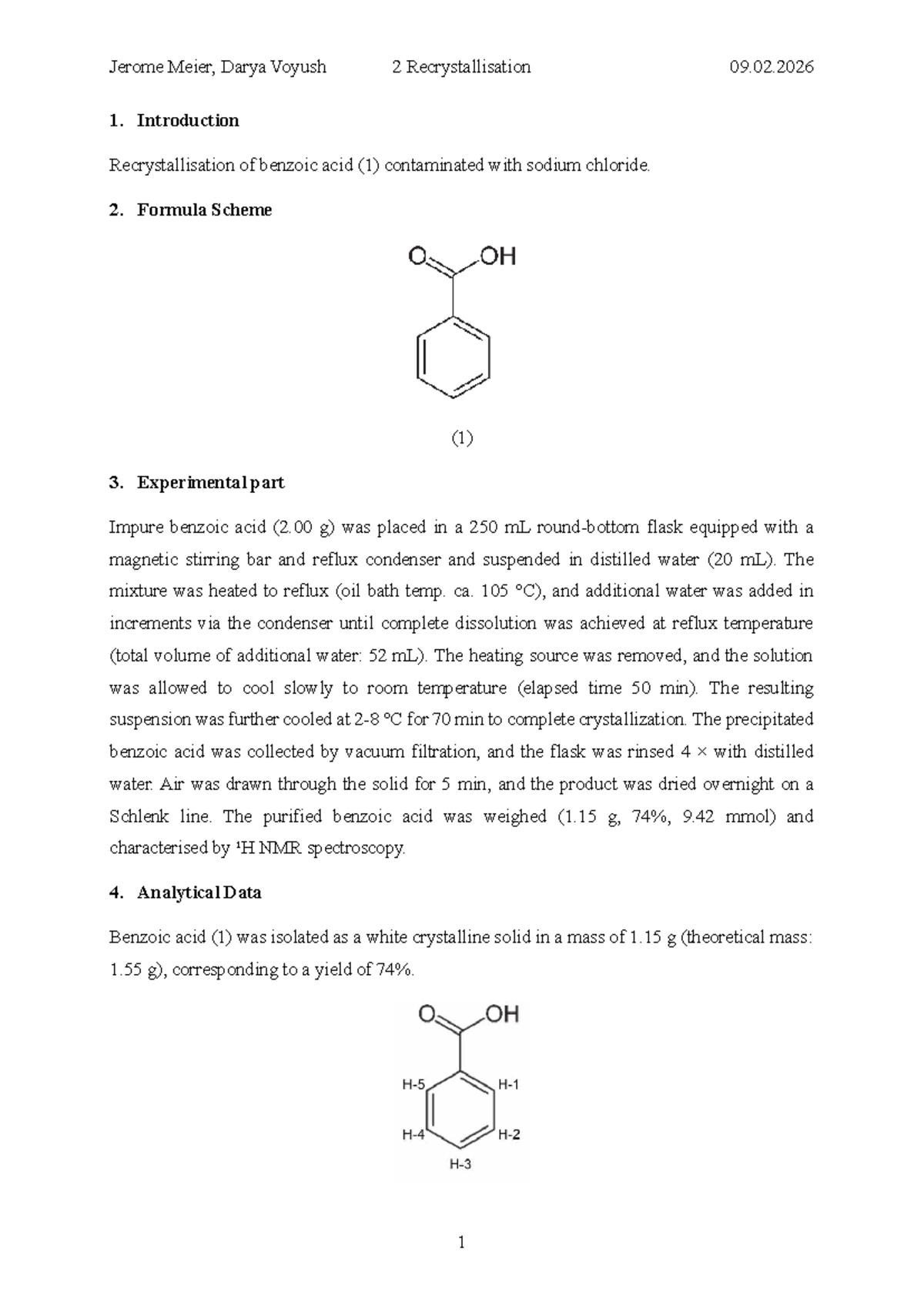 Recrystallization of Benzoic Acid: Lab Report (CHEM 101) - Studocu