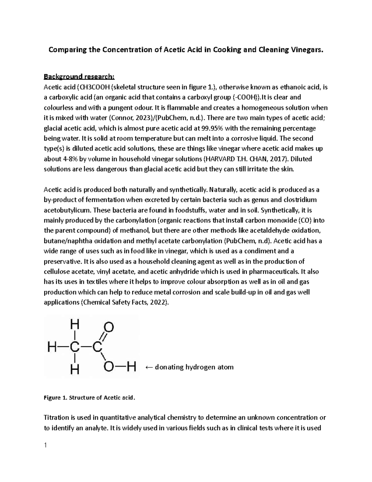 Titration Analysis of Acetic Acid in Cooking vs. Cleaning Vinegars ...