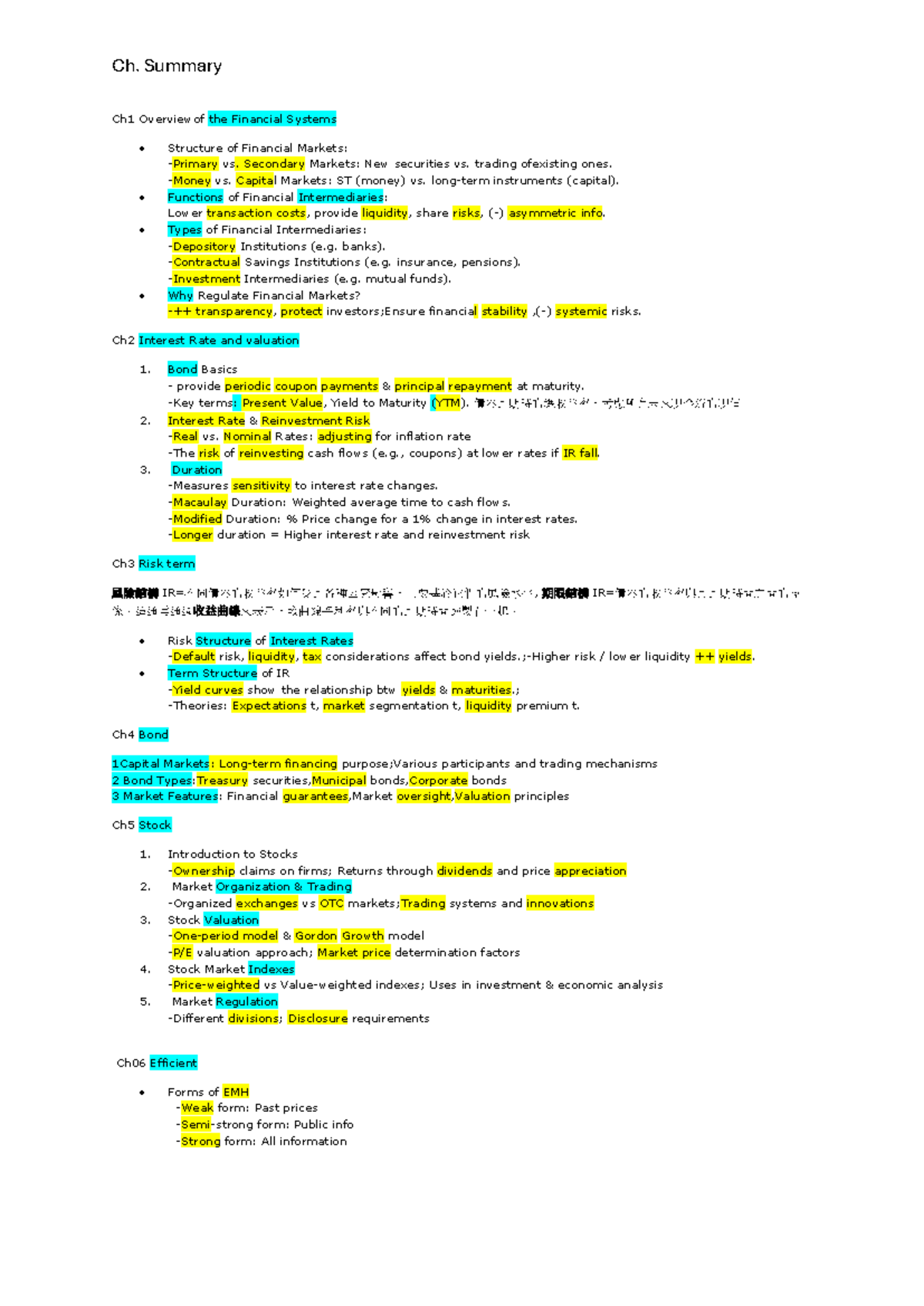 Ch. Summary 3044: Overview of Financial Systems and Markets - Studocu