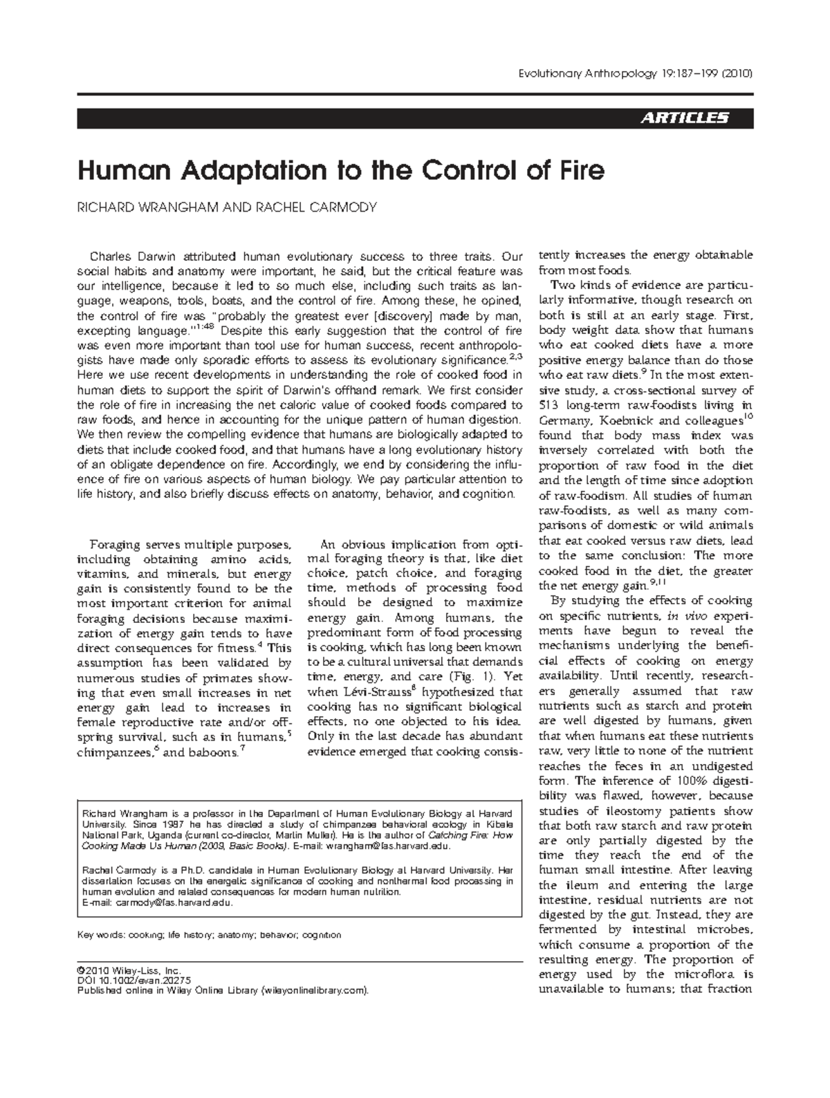 Human Adaptation to Fire Control: Insights from Evolutionary ...