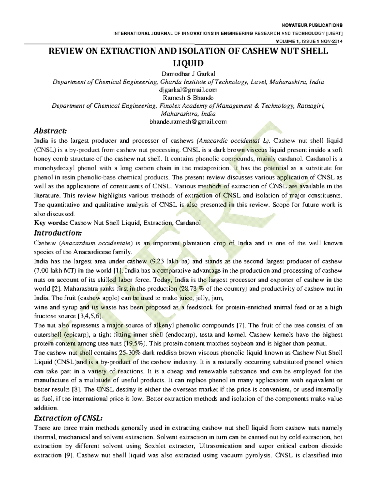 Chemical Valorization of Cashew Nut Shell Waste: A Review (Top Curr ...