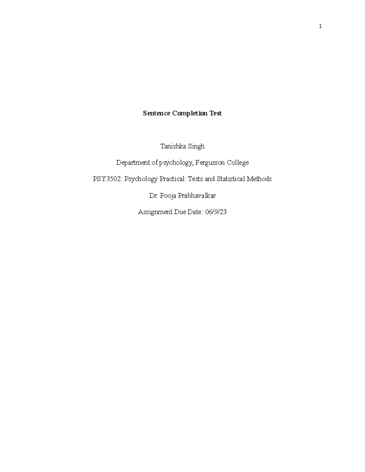 Sentence Completion Test Psychology
