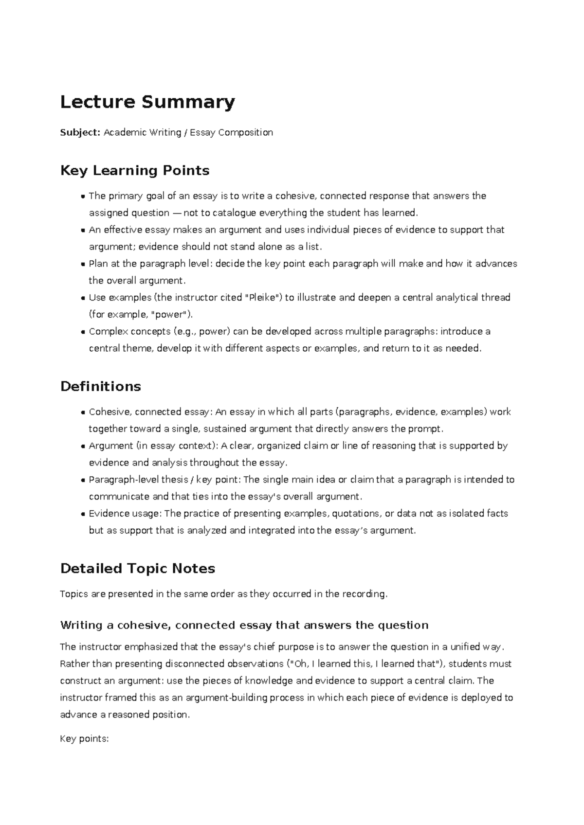Lecture Summary: Academic Writing Techniques - Studocu