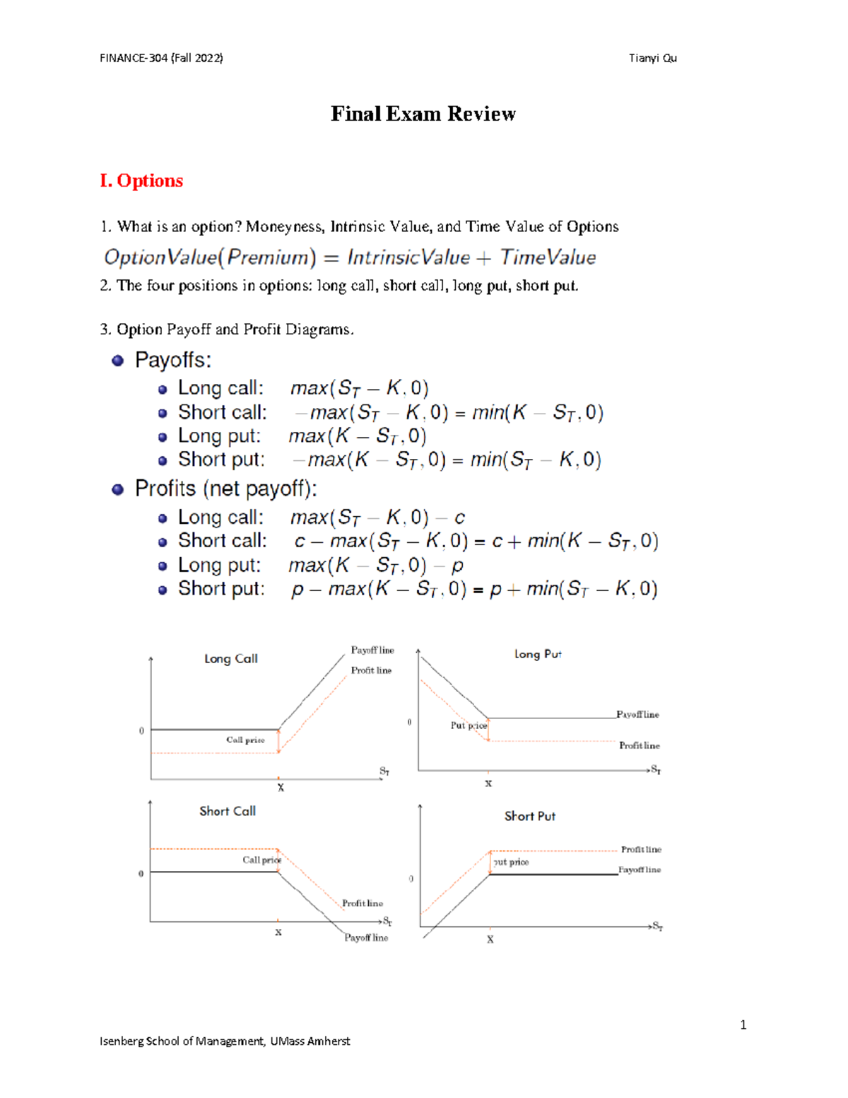 FIN 301: Final Exam Review on Options and Portfolio Management - Studocu