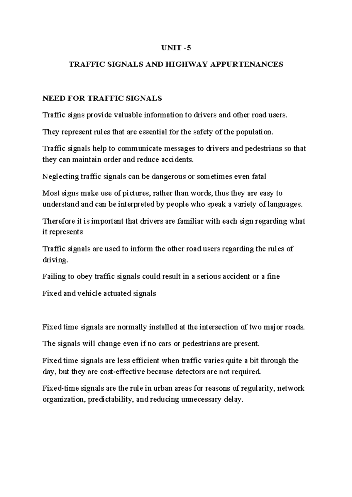 ROAD SAFETY UNIT 5: Traffic Signals & Highway Appurtenances Notes - Studocu