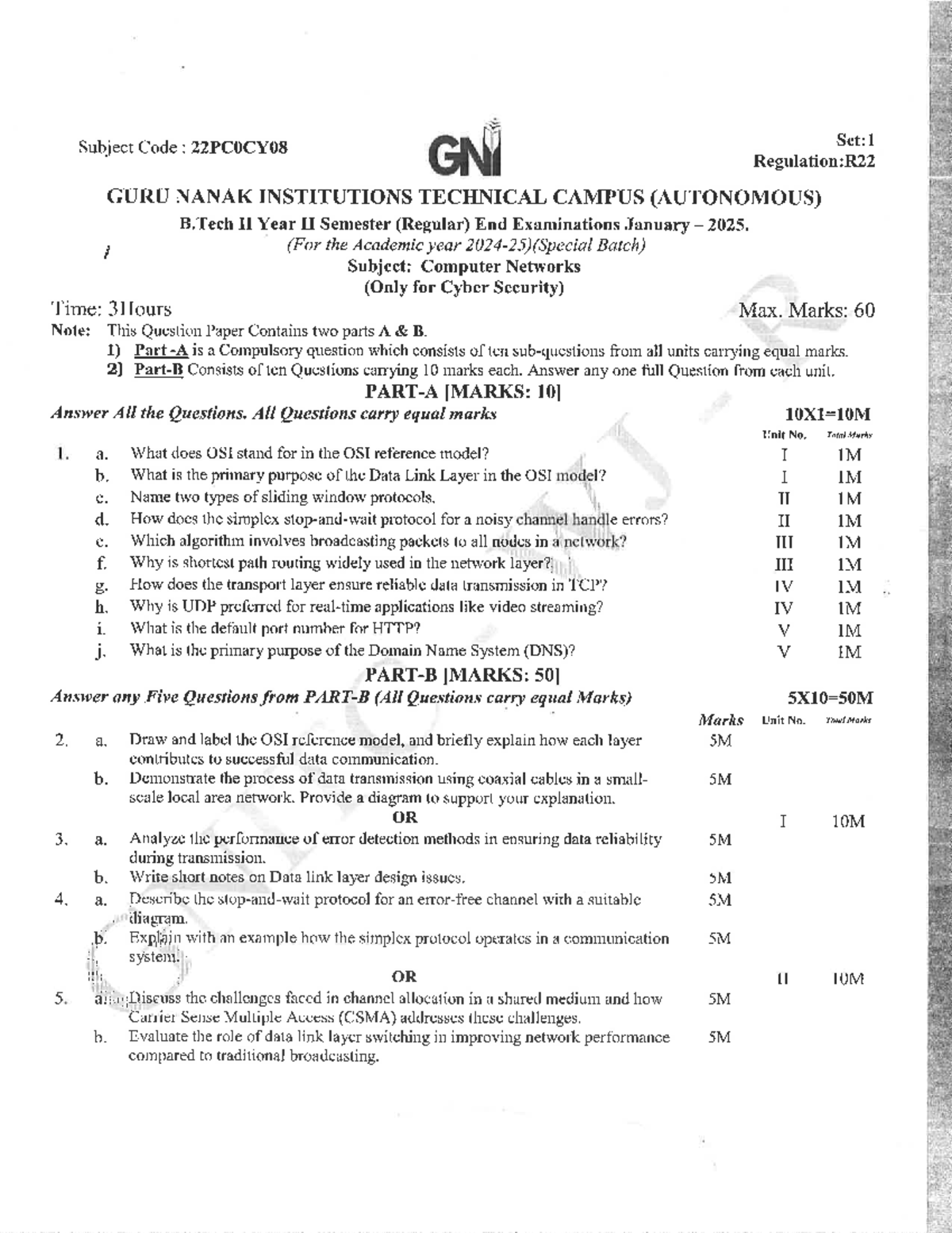 CN (R22) II-II SB - Sample Question Paper on Computer Networks - Studocu