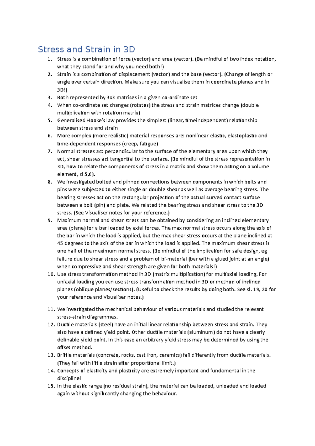 Topic Summaries - Summary Solid Mechanics - Stress and Strain in 3D ...
