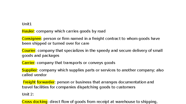LOG 101: Comprehensive Overview of Freight and Logistics Concepts - Studocu