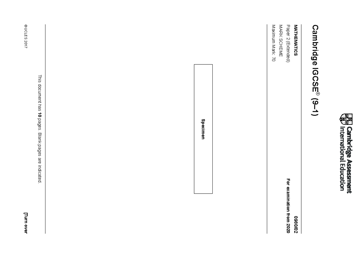 Cambridge IGCSE 2020 Specimen Paper 2 Mark Scheme Analysis - Studocu