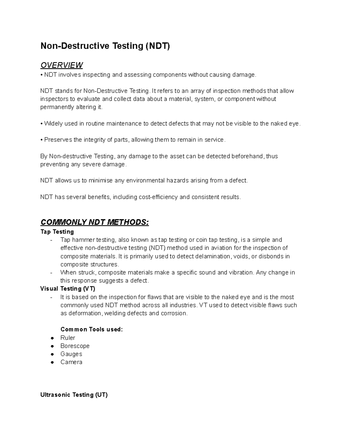 Non-Destructive Testing (NDT) Overview: Methods & Benefits - Studocu