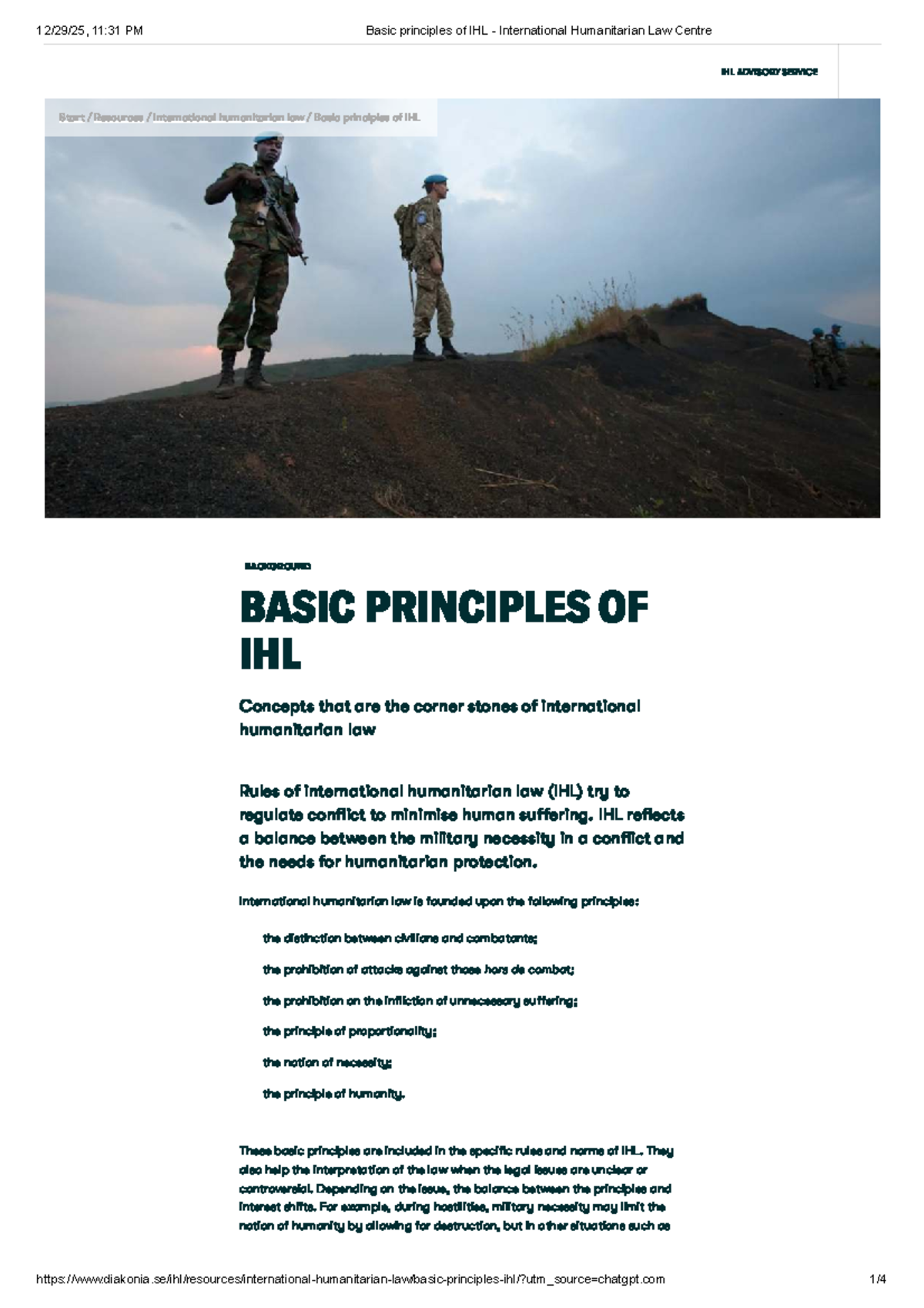 Basic Principles of IHL - International Humanitarian Law Overview - Studocu