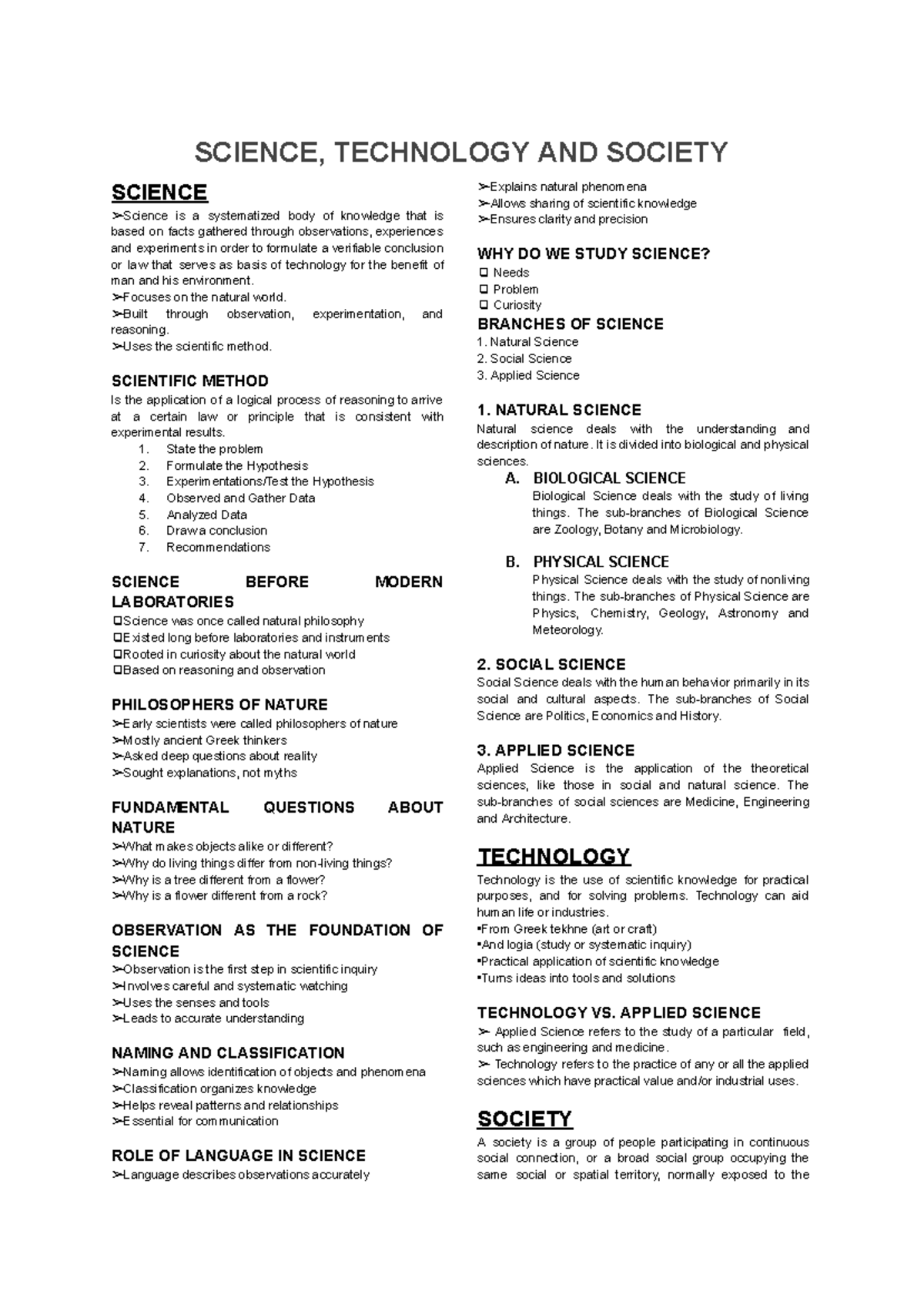 STS 101: Science, Technology, and Society Notes - Studocu