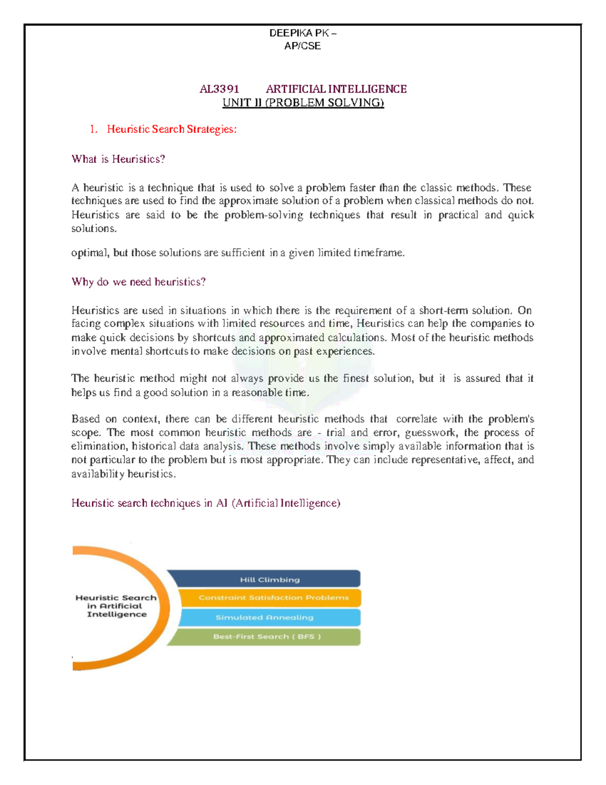 AI UNIT 2 Notes - Ai material - AP/CSE AL3391 ARTIFICIAL INTELLIGENCE ...