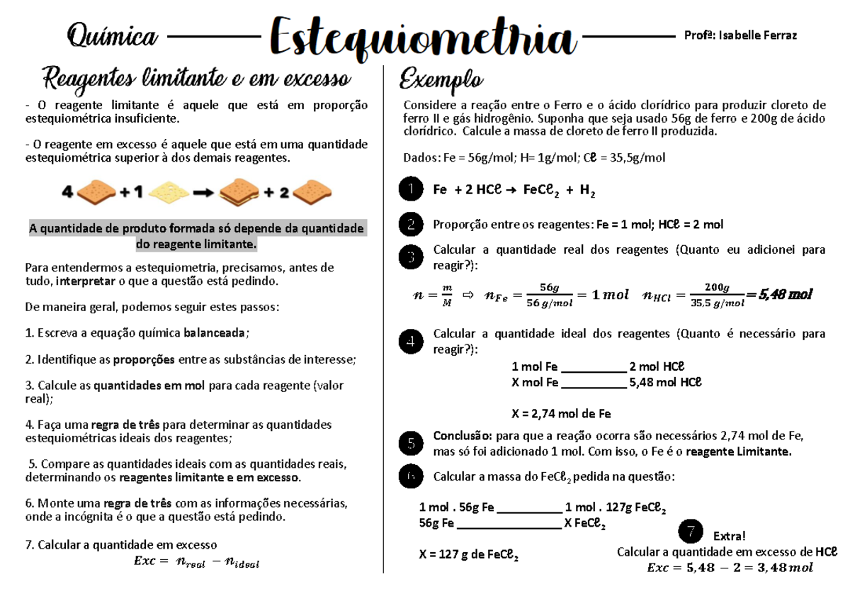 Resumo Estequiometria: Reagente Limitante e Excesso - Profª Isabelle ...