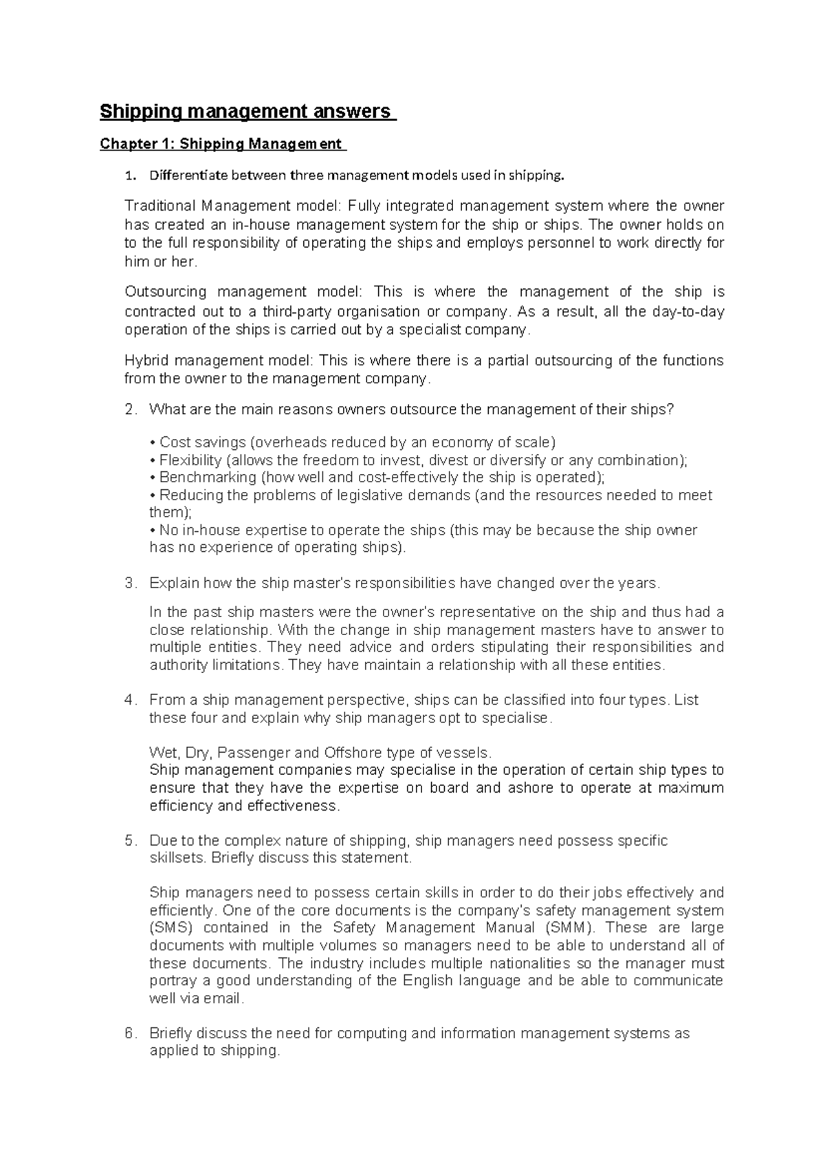 Shipping Management Insights: Chapter 1-5 Overview and Key Concepts ...