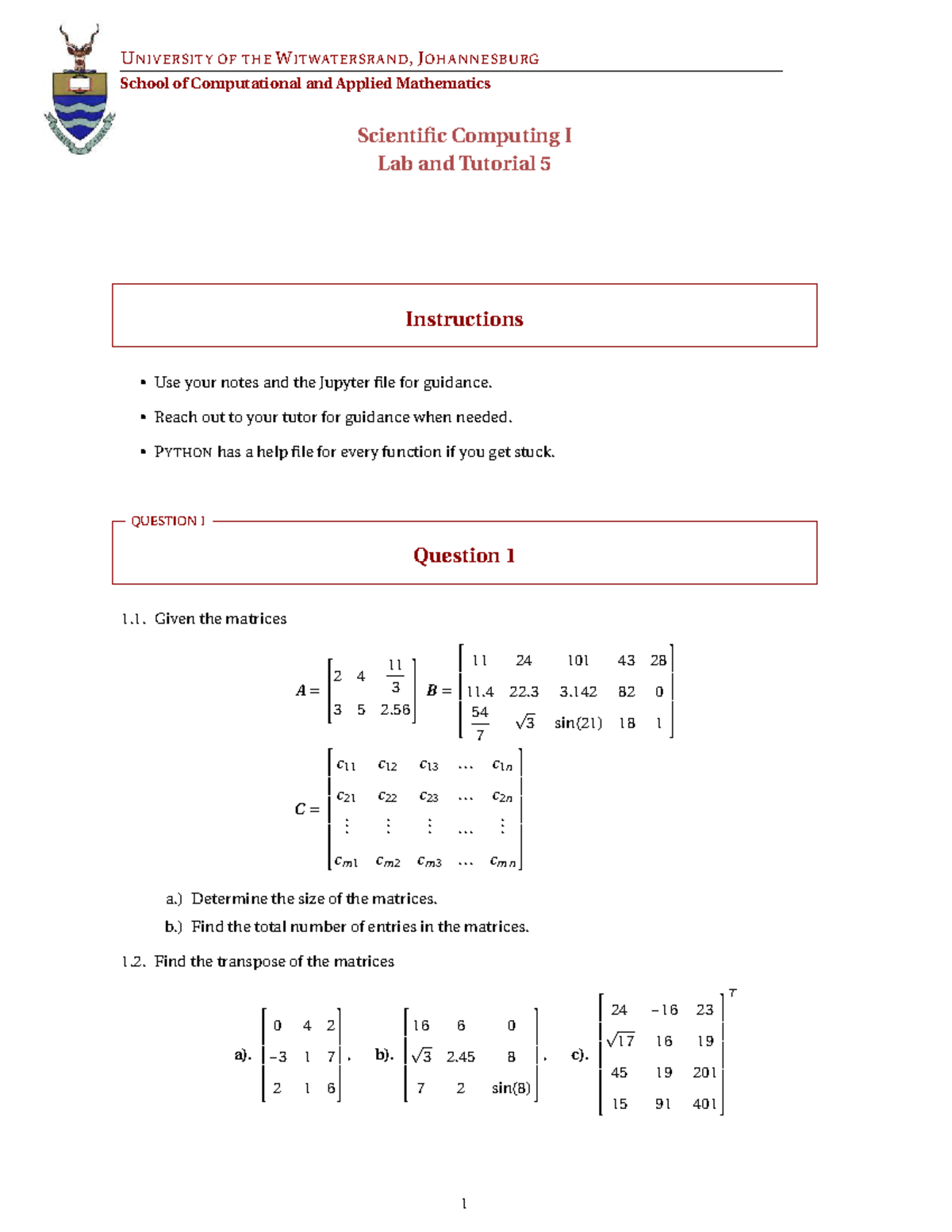 Lab 5 - Scientific Computing I (COMP 101) Tutorial & Instructions - Studocu