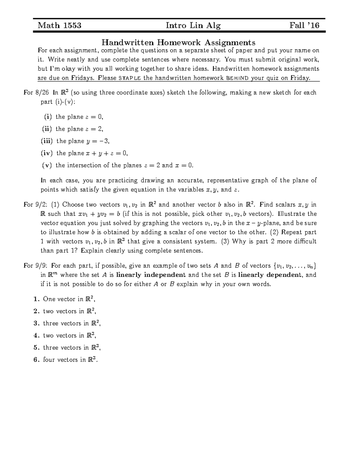Ma1553 handwritten hw - Assignment - Math 1553 Intro Lin Alg Fall ...