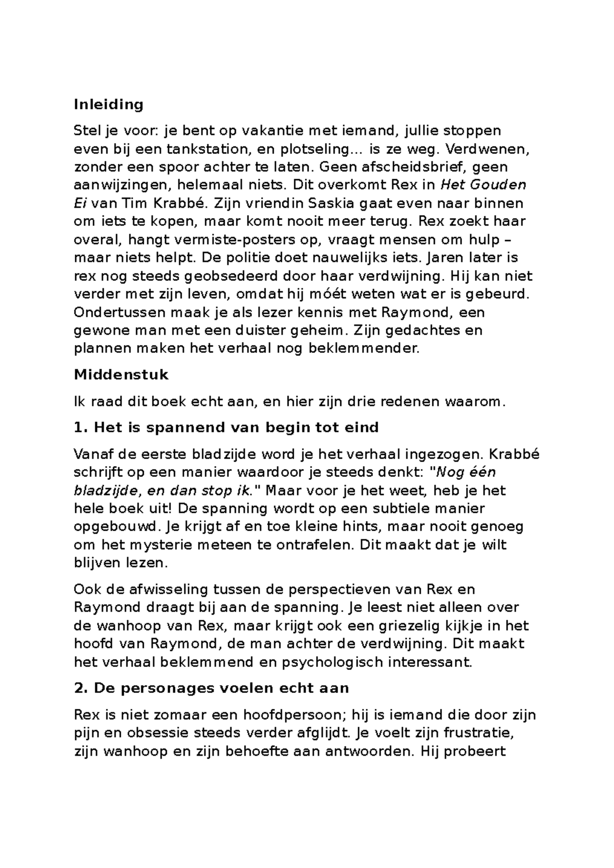 Inleiding - Verslag over 'Het Gouden Ei' van Tim Krabbé - Studeersnel