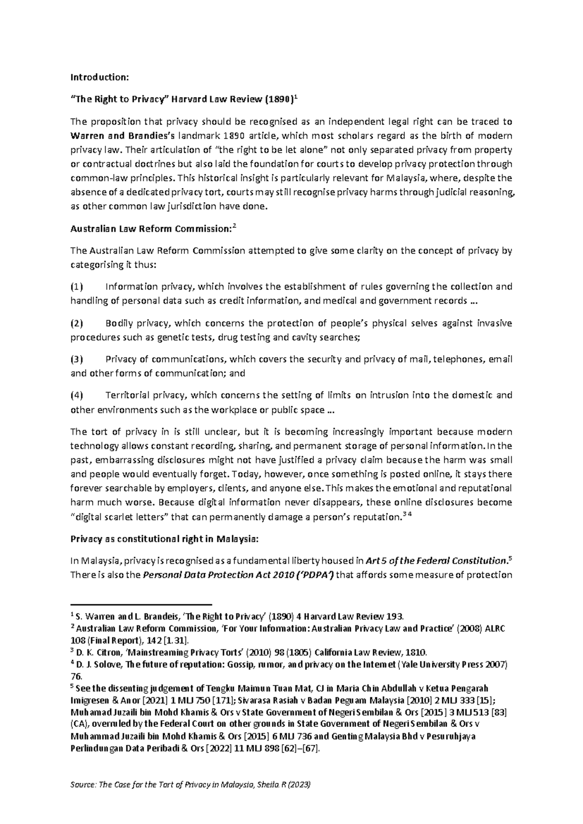 Right to Privacy in Malaysia: Legal Perspectives and Challenges (IRB16 ...