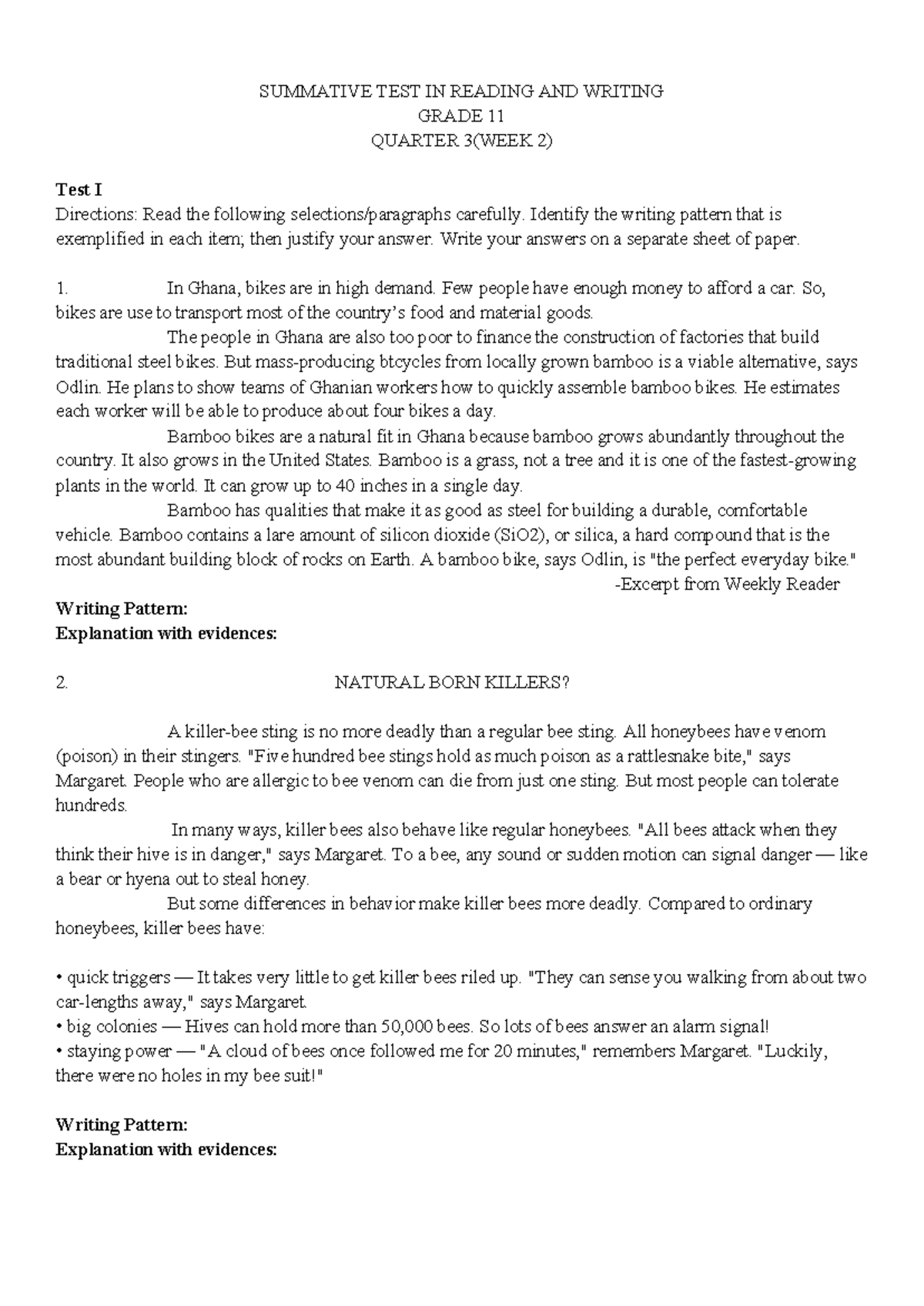 Q3RW summative 2 - Worksheet - SUMMATIVE TEST IN READING AND WRITING ...