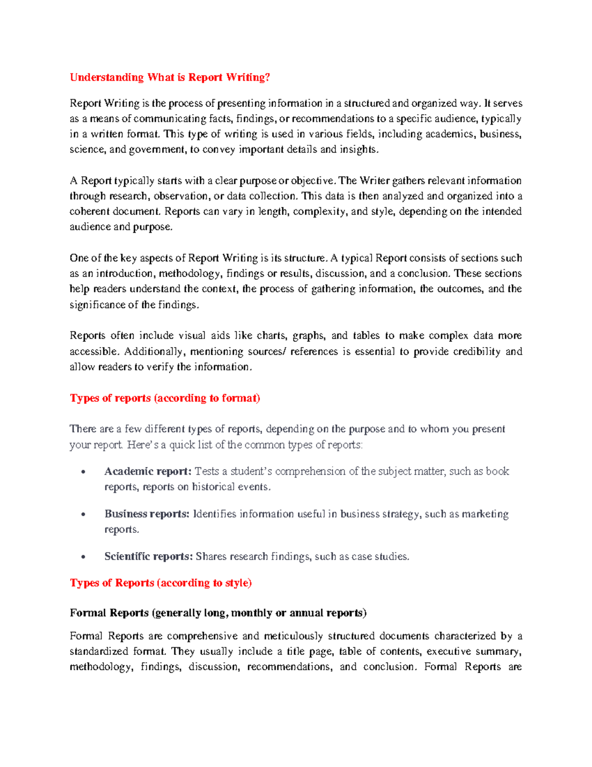 Understanding Report Writing: A Comprehensive Overview-spring 24 - Studocu