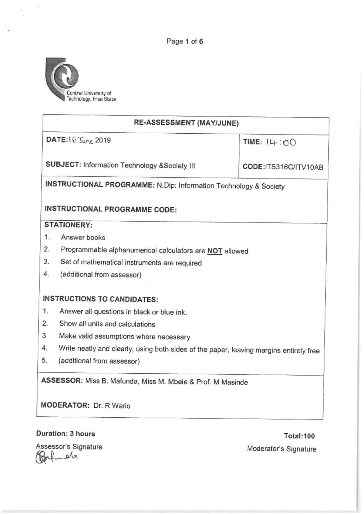 ITS316C S1 R 2019 - ITS notes and previous Question Paper - Page 1 of 6 ...