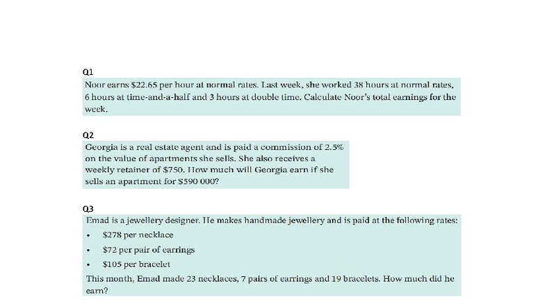 Exercises 1 - Financial Math - Income Calculation and Earnings - Studocu