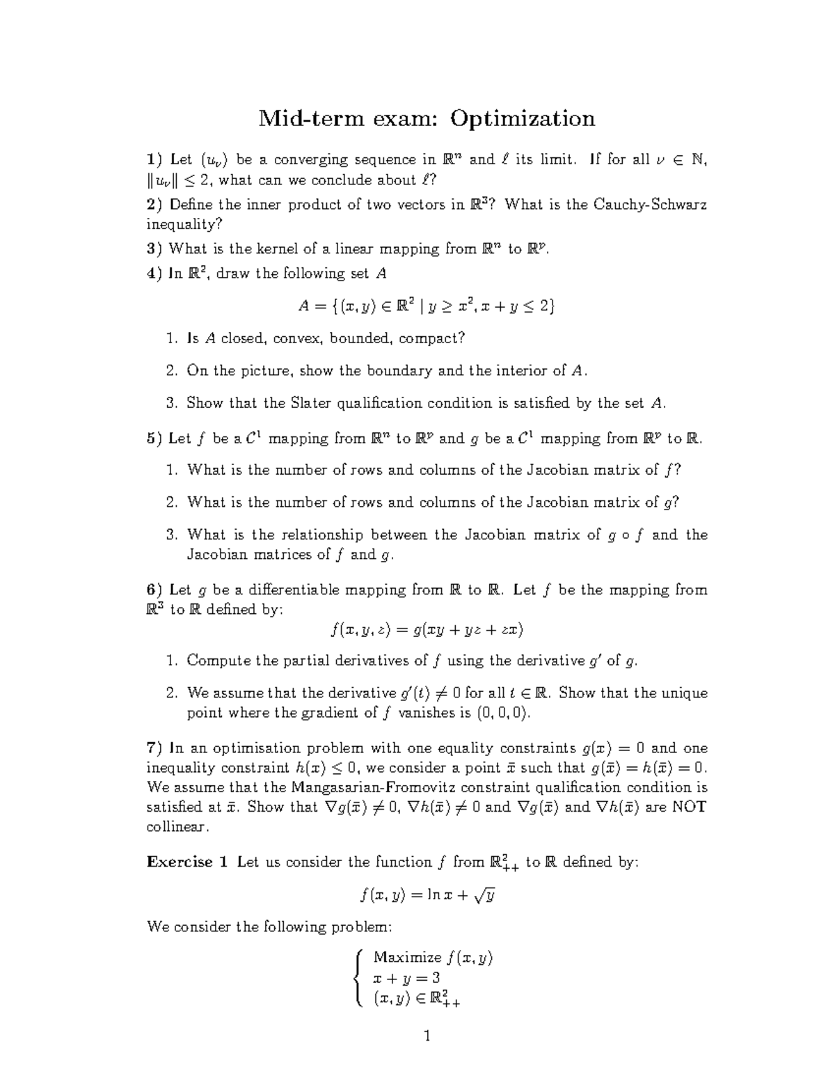 Midterm Exam Review - Sample Questions on Optimization Techniques - Studocu