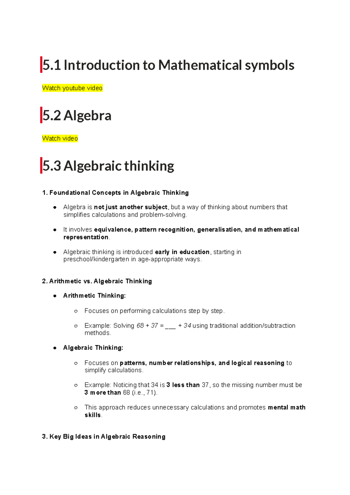 Understanding Early Algebraic Thinking in Primary Education (EDUC101 ...