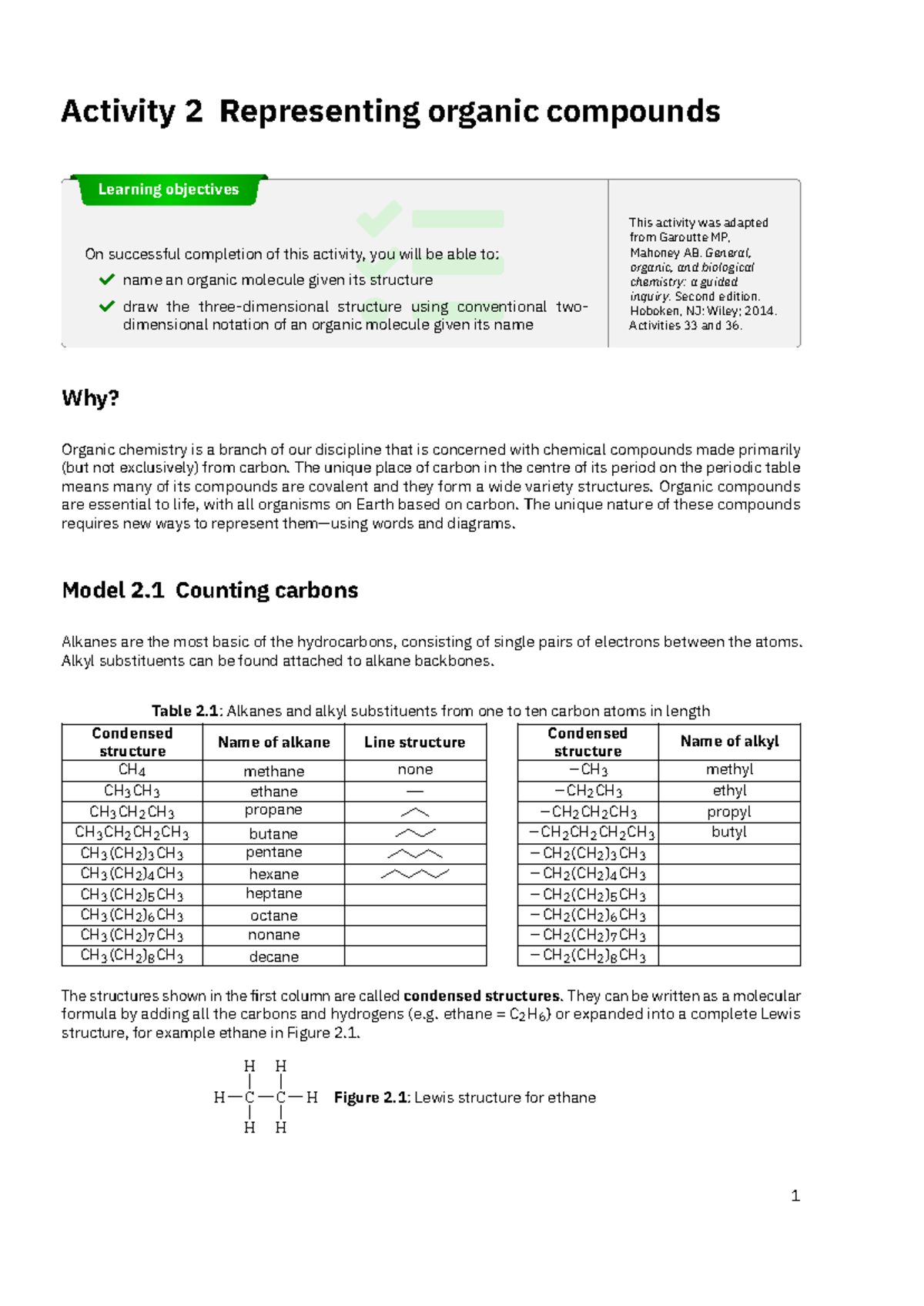 Chem1001 Module 2 Representing Organic Compounds Activity Studocu