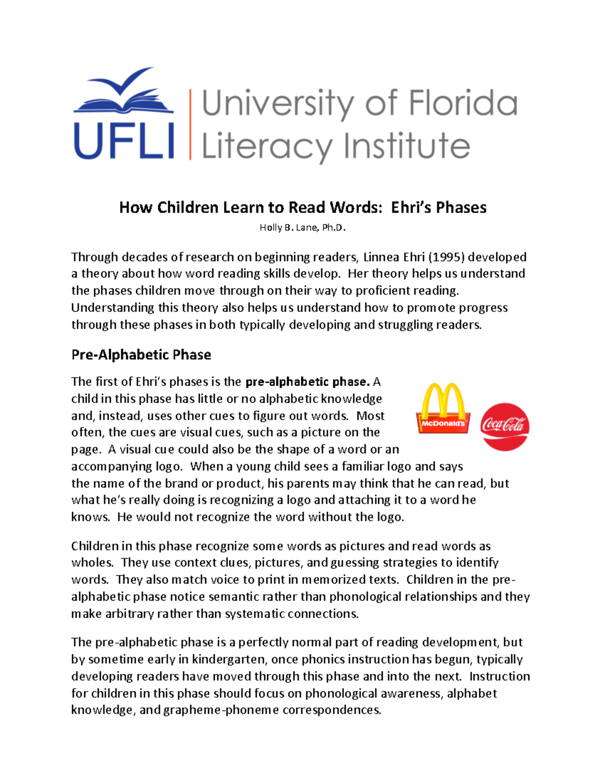 Understanding Ehri's Phases of Word Reading Development: A Guide - Studocu