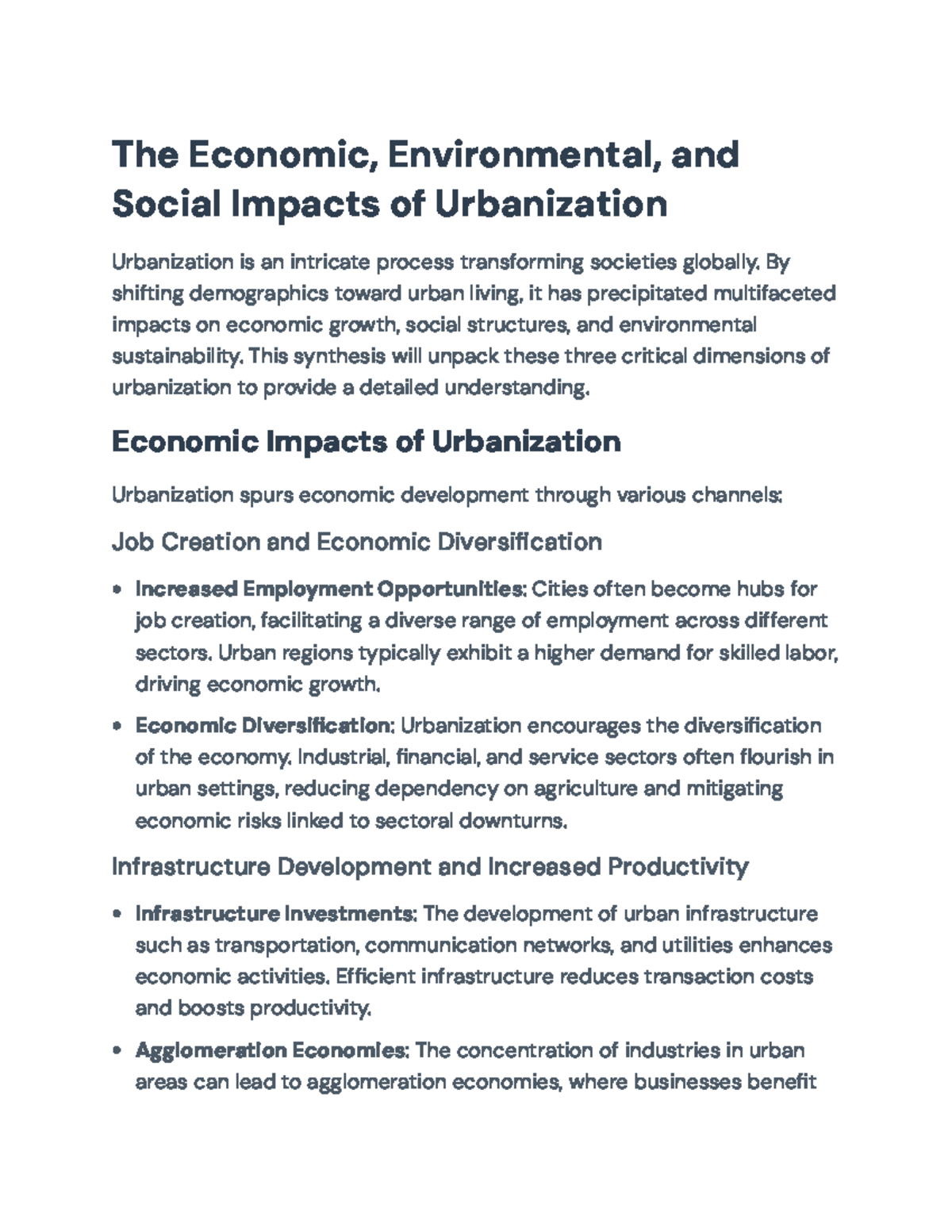 Economic, Environmental, and Social Impacts of Urbanization: An ...