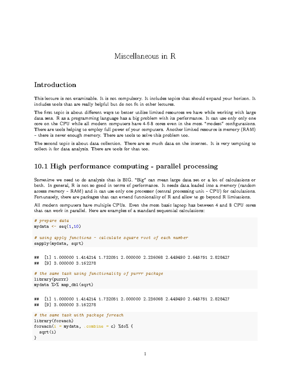 High Performance Computing in R: Lecture Notes (Not Examinable) - Studocu