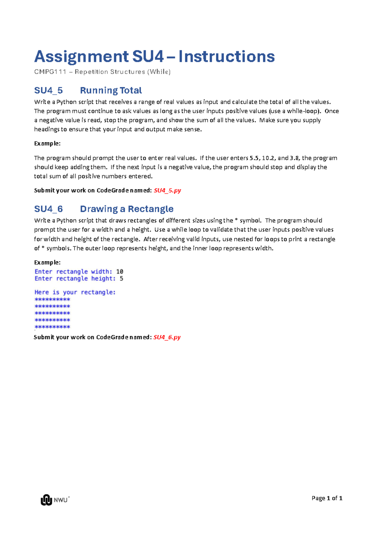 Assignment SU4 Instructions: Repetition Structures & Running Total ...