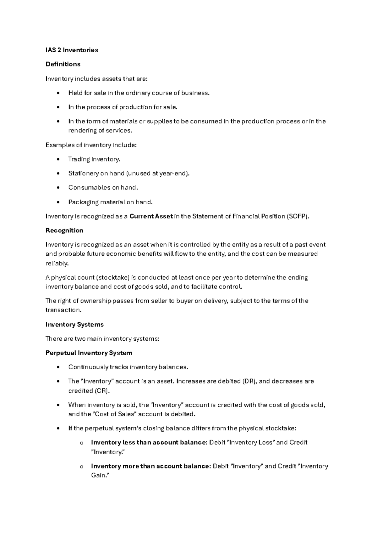 IAS 2 Inventories - Comprehensive Study Notes for Understanding - Studocu