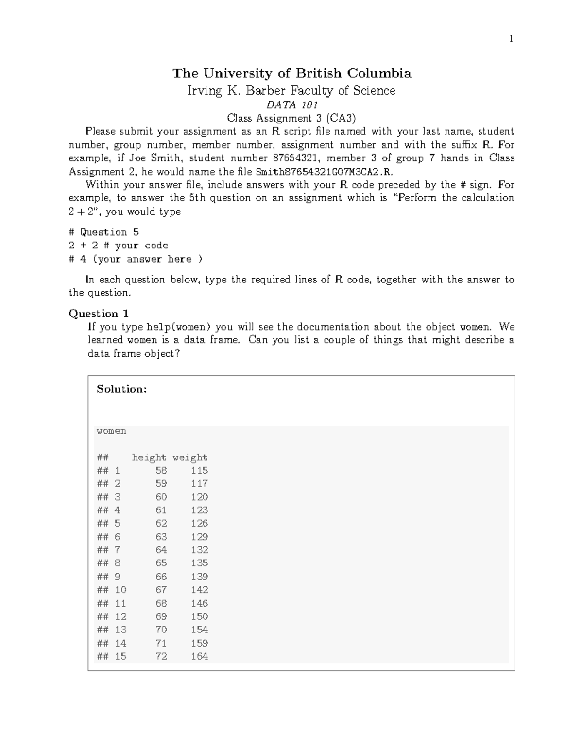 DATA 101 Class Assignment 3 (CA3) - R Script Solutions and Guidelines ...