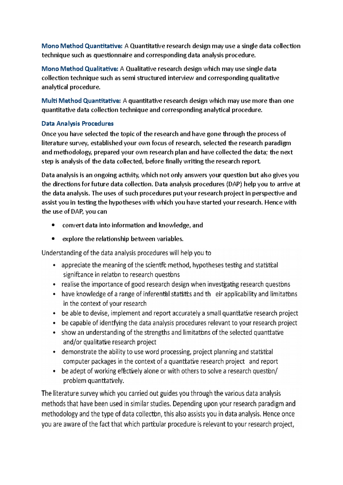 Knowledge Cafe - Lecture notes 6,7,8 - Mono Method Quantitative: A ...