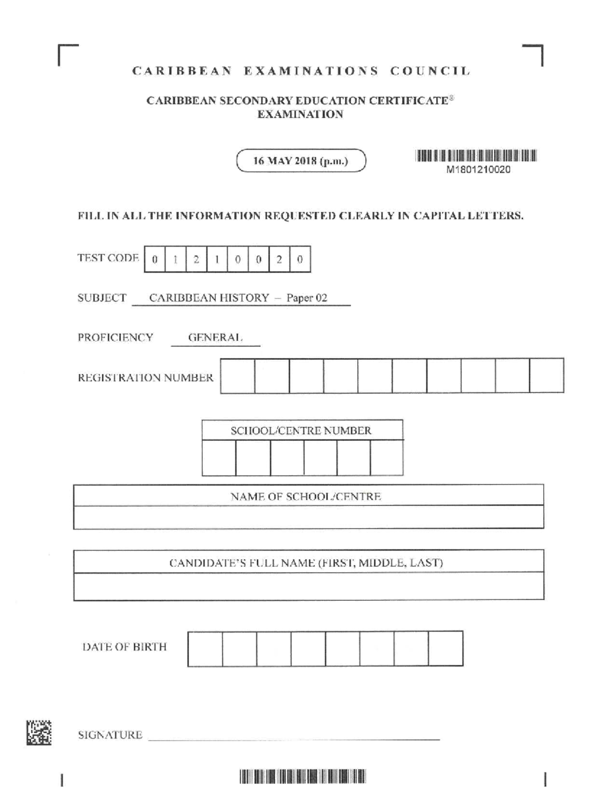 CSEC Caribbean History June 2018 P2 - CARIBBEAN EXAMINATIONS COUNCIL ...