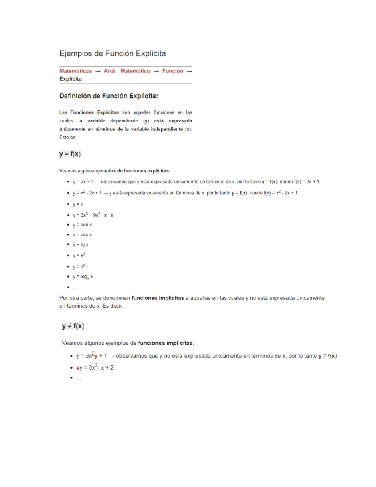 Funciones Explícitas: Definición y Ejemplos - MATE - Studocu