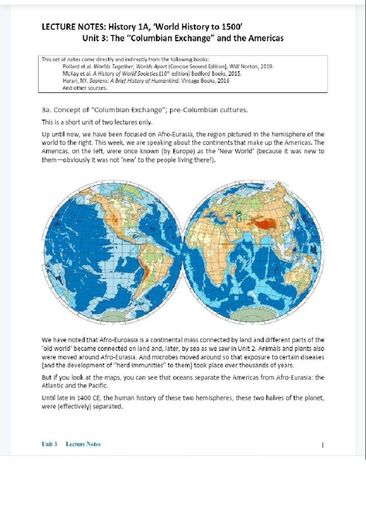 LECTURE NOTES: History 1A - Unit 3 Overview of the Americas - Studocu