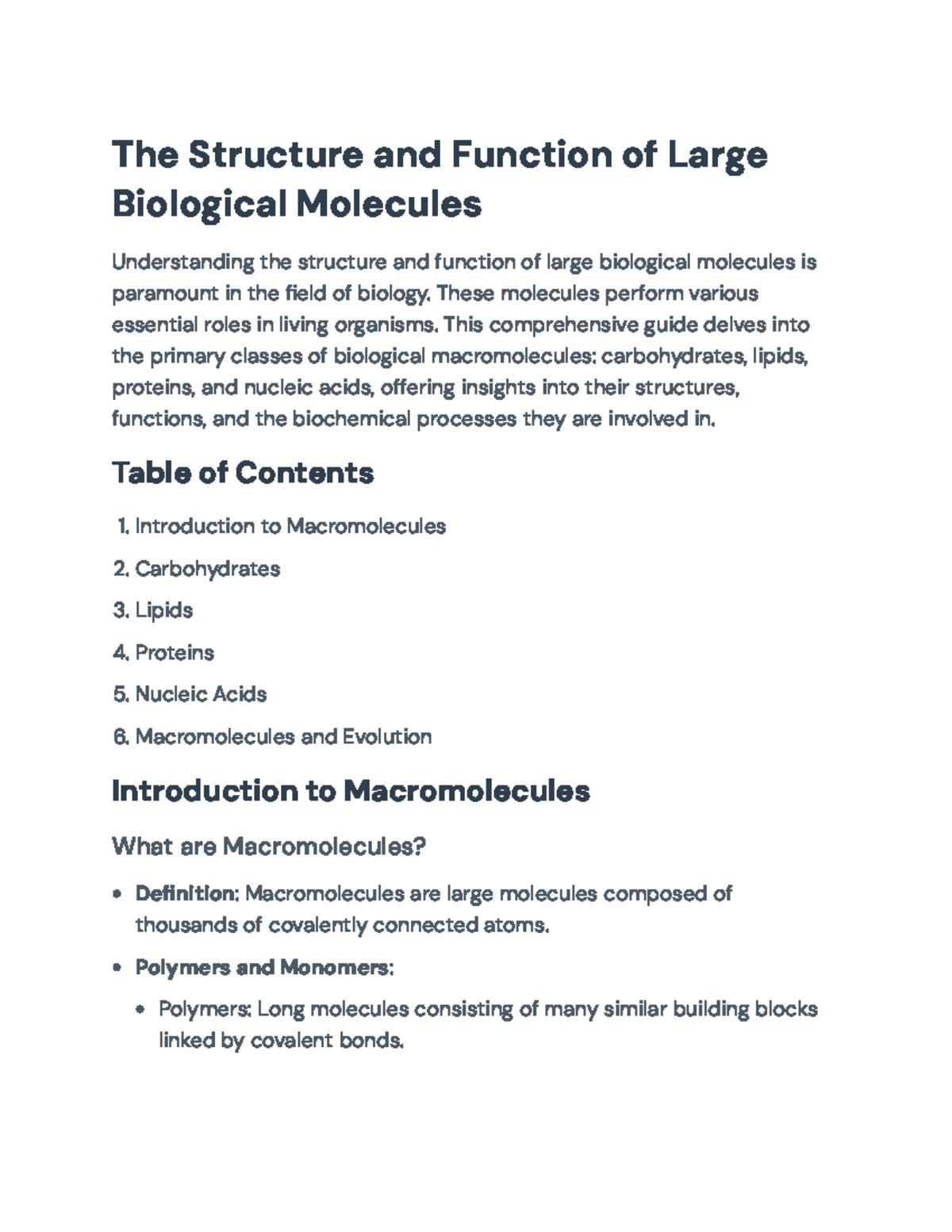Biological Macromolecules: Structure, Function, and Evolution Insights ...