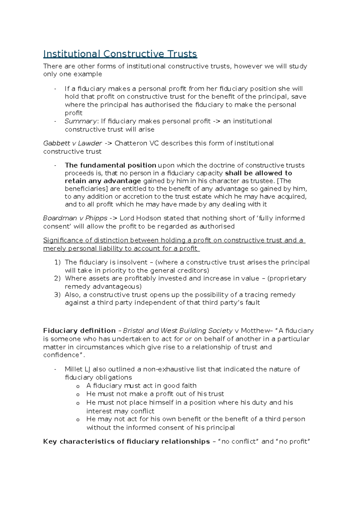 Institutional Constructive Trusts: Key Principles & Case Studies - Studocu