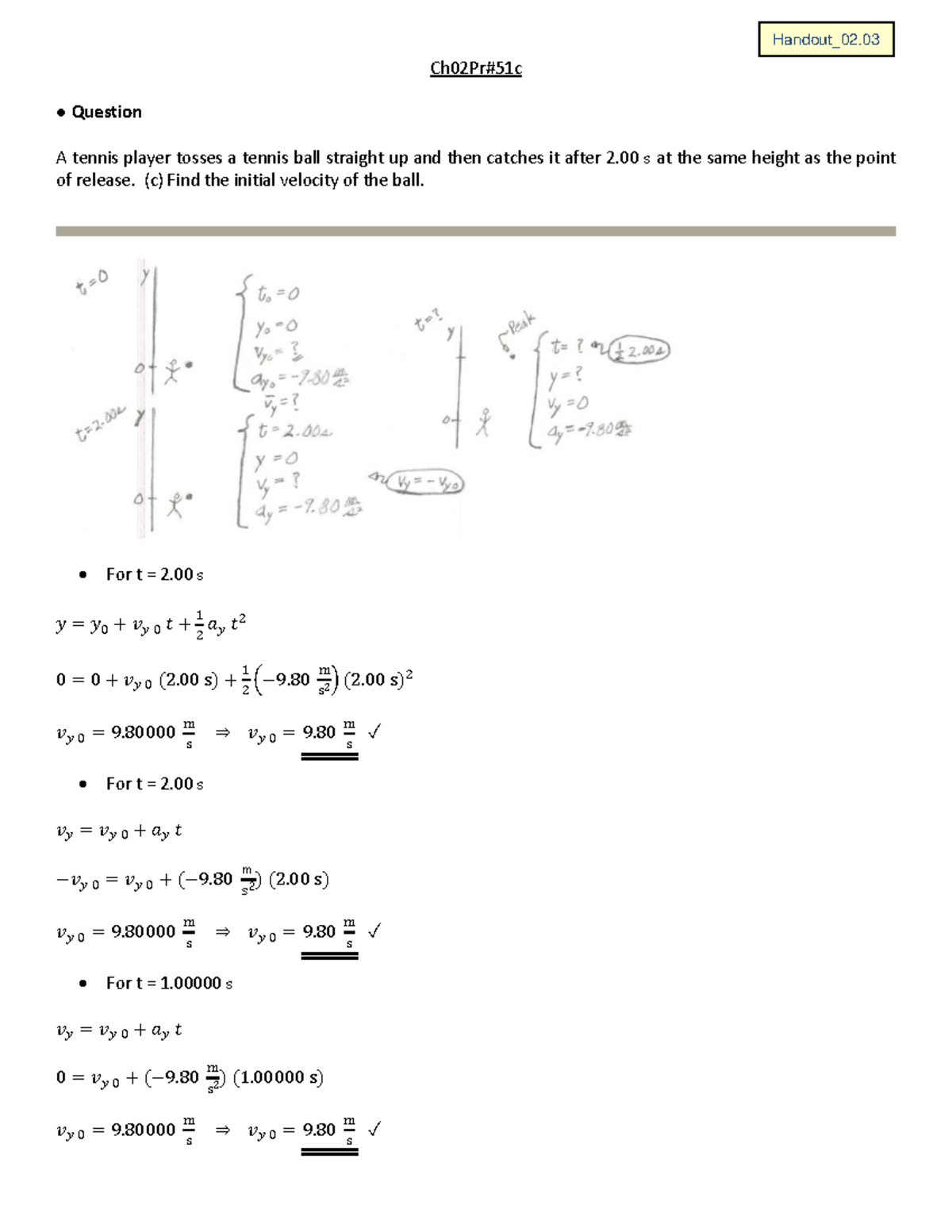 Physics Problem Set: Ch02Pr#51c - Tennis Ball Motion Analysis - Ch02Pr ...