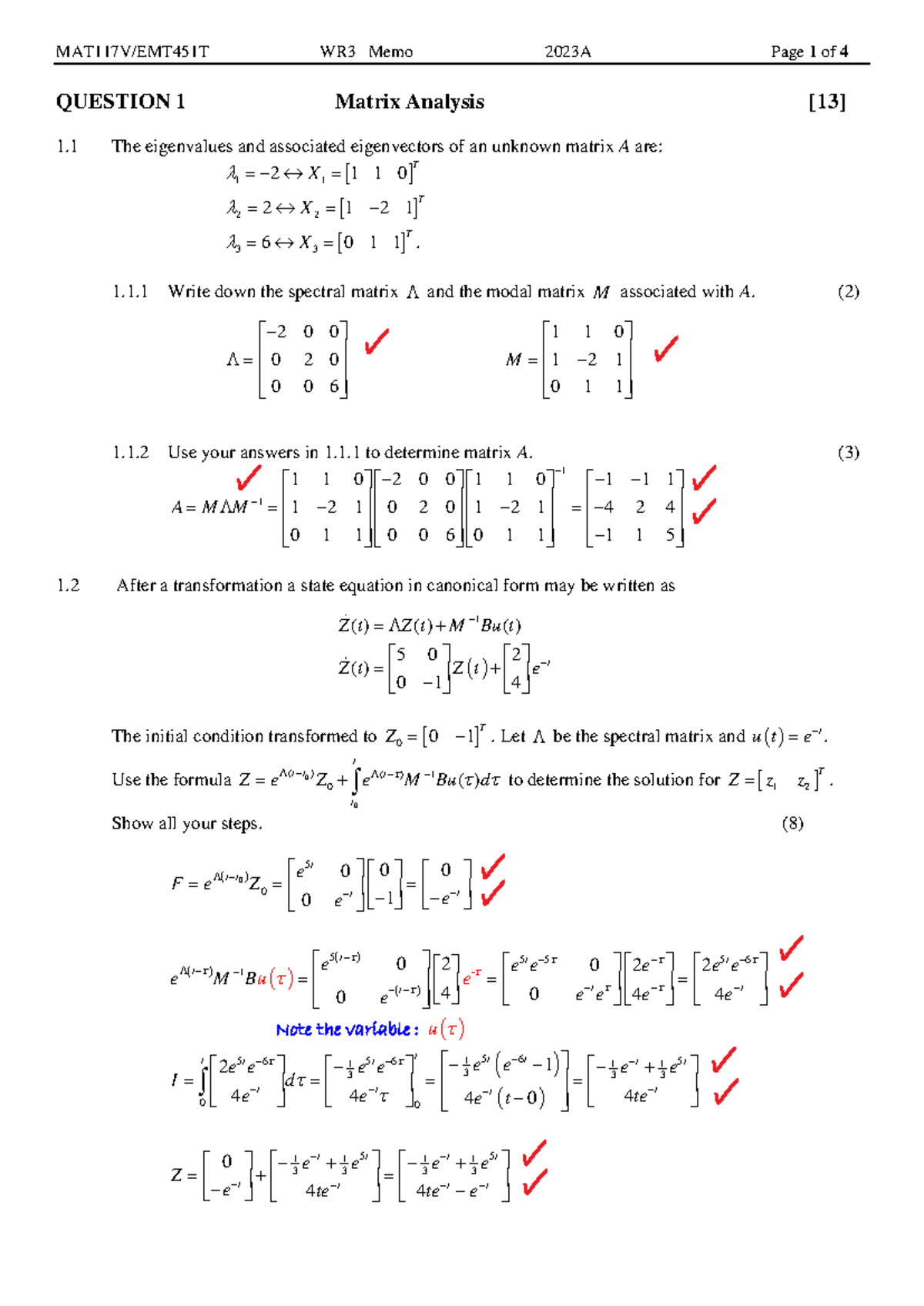 2023A MAT117V WR3 Memo - Matrix and Z-Transforms Analysis - Studocu