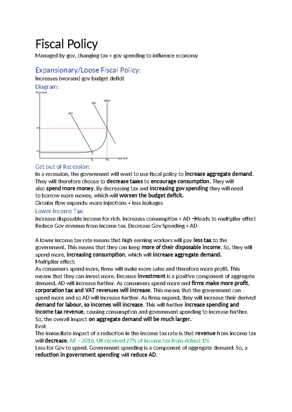 Fiscal Policy Notes: Impact of Tax Changes on Economic Growth - Studocu